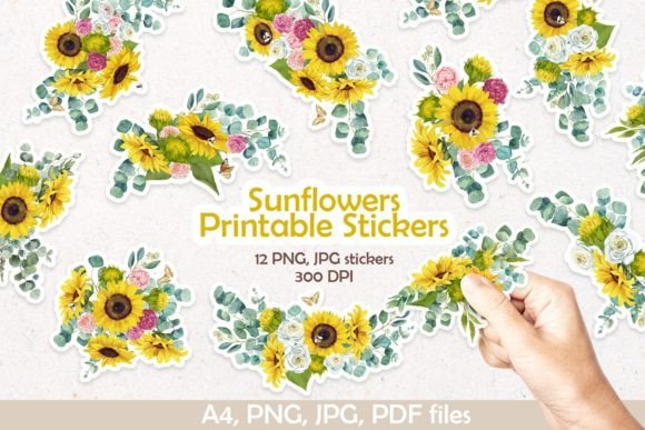 Download Sunflowers Printable Digital Stickers - Digital stickers Collection