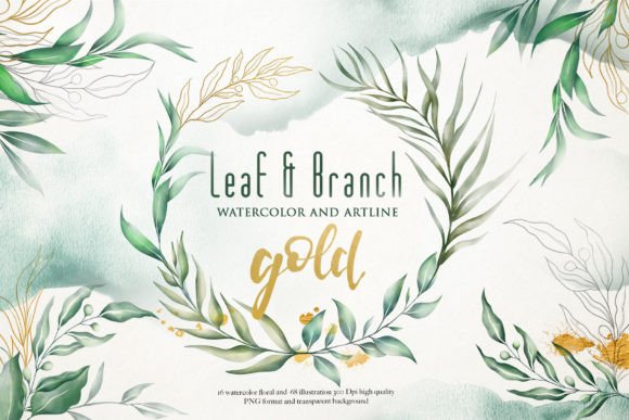 Download Watercolor &amp; Gold Leaf Branch - Gold leaf Collection